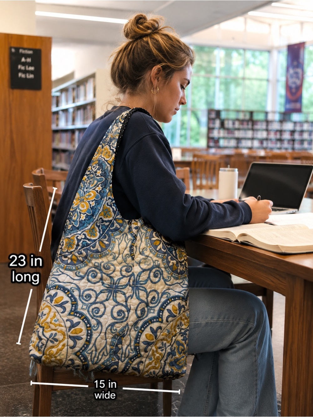 Upcycled Quilted Blue and Yellow Patterned Shoulder Bag